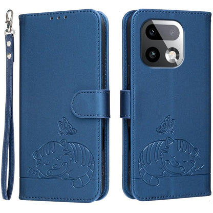 Cat Butterfly Embossed RFID Vegan Leather Phone Case with Strap, For Realme P4 Power 5G, For Realme Note 80 4G, For Realme C83 5G, For Realme Neo8 5G, For Realme 16 5G, For Realme 16 Pro+ 5G, For Realme 16 Pro 5G, For Realme GT8 Pro Global             ...
