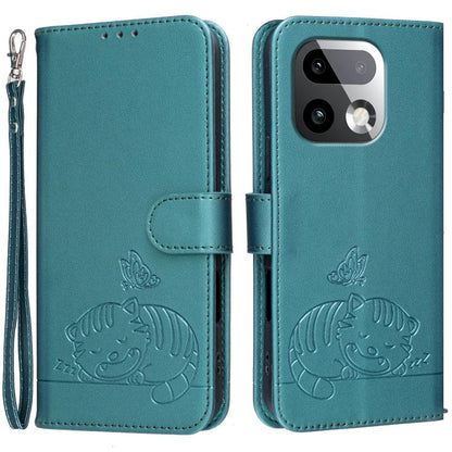 Cat Butterfly Embossed RFID Vegan Leather Phone Case with Strap, For Realme P4 Power 5G, For Realme Note 80 4G, For Realme C83 5G, For Realme Neo8 5G, For Realme 16 5G, For Realme 16 Pro+ 5G, For Realme 16 Pro 5G, For Realme GT8 Pro Global             ...