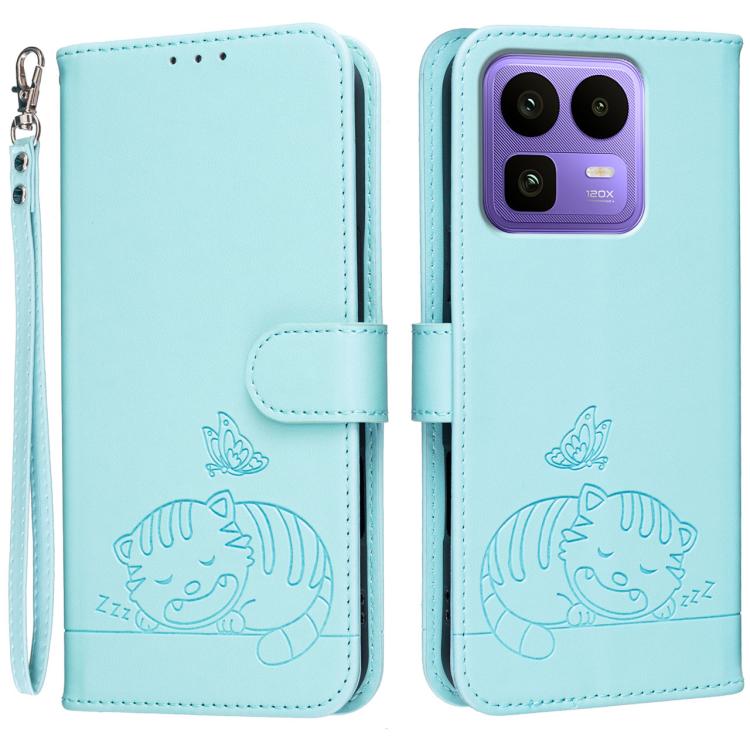 Cat Butterfly Embossed RFID Vegan Leather Phone Case with Strap, For Realme P4 Power 5G, For Realme Note 80 4G, For Realme C83 5G, For Realme Neo8 5G, For Realme 16 5G, For Realme 16 Pro+ 5G, For Realme 16 Pro 5G, For Realme GT8 Pro Global             ...