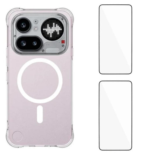 WANLONFENG Transparent Magnetic Four-Corner Shockproof TPU Phone Case with 2pcs Screen Films, For Nothing Phone 4a Pro, For Nothing Phone 4a, For Nothing Phone 3a Lite, For Nothing Phone 3a Pro