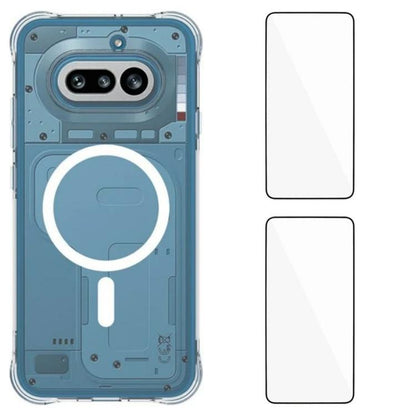 WANLONFENG Transparent Magnetic Four-Corner Shockproof TPU Phone Case with 2pcs Screen Films, For Nothing Phone 4a Pro, For Nothing Phone 4a, For Nothing Phone 3a Lite, For Nothing Phone 3a Pro