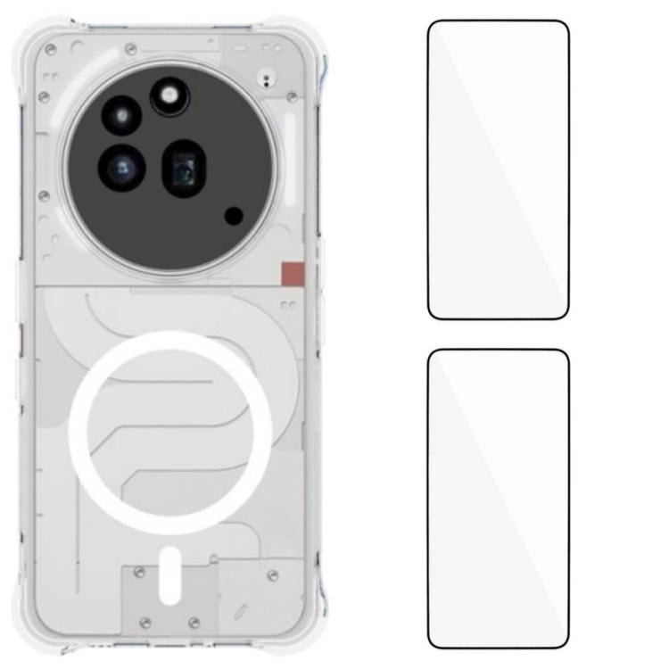 WANLONFENG Transparent Magnetic Four-Corner Shockproof TPU Phone Case with 2pcs Screen Films, For Nothing Phone 4a Pro, For Nothing Phone 4a, For Nothing Phone 3a Lite, For Nothing Phone 3a Pro