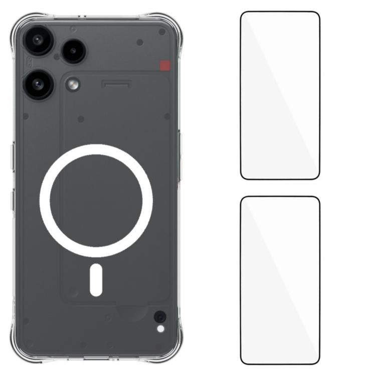 WANLONFENG Transparent Magnetic Four-Corner Shockproof TPU Phone Case with 2pcs Screen Films, For Nothing Phone 4a Pro, For Nothing Phone 4a, For Nothing Phone 3a Lite, For Nothing Phone 3a Pro