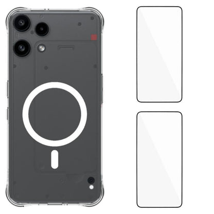WANLONFENG Transparent Magnetic Four-Corner Shockproof TPU Phone Case with 2pcs Screen Films, For Nothing Phone 4a Pro, For Nothing Phone 4a, For Nothing Phone 3a Lite, For Nothing Phone 3a Pro