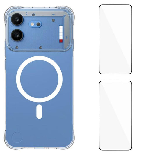 WANLONFENG Transparent Magnetic Four-Corner Shockproof TPU Phone Case with 2pcs Screen Films, For Nothing Phone 4b, For Nothing Phone 4a Pro, For Nothing Phone 4a, For Nothing Phone 3a Lite, For Nothing Phone 3a Pro