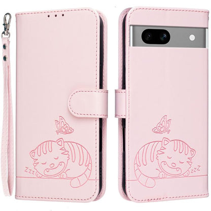 Cat Butterfly Embossed RFID Vegan Leather Phone Case with Strap, For Google Pixel 11 Pro XL, For Google Pixel 11 Pro, For Google Pixel 10a, For Google Pixel 10 Pro XL / 9 Pro XL, For Google Pixel 10 / 10 Pro / 9 Pro, For Google Pixel 9a                ...