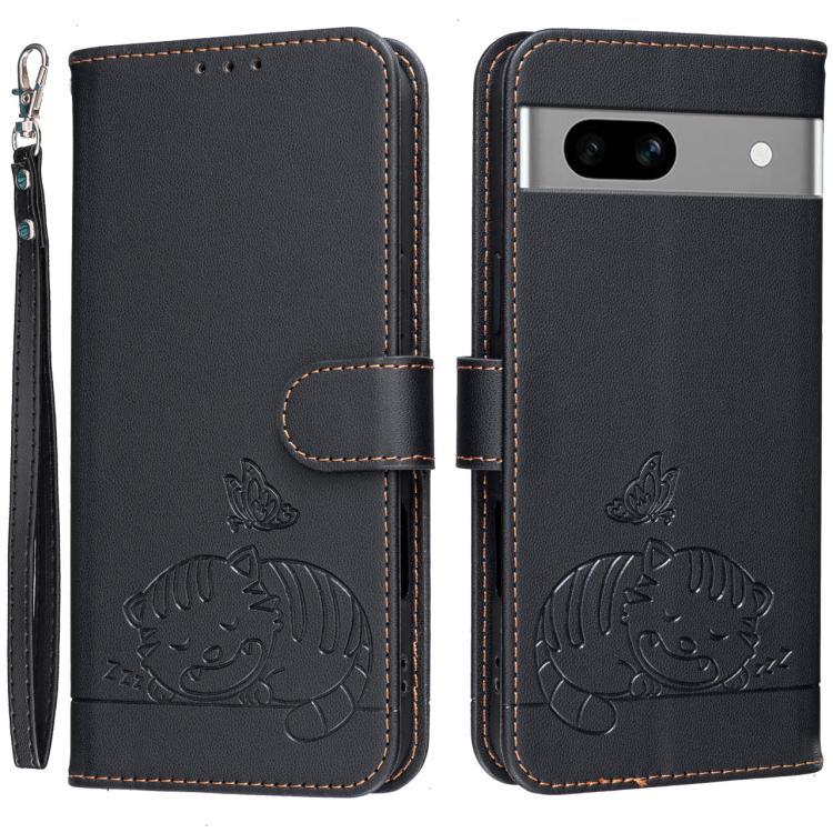 Cat Butterfly Embossed RFID Vegan Leather Phone Case with Strap, For Google Pixel 11 Pro XL, For Google Pixel 11 Pro, For Google Pixel 10a, For Google Pixel 10 Pro XL / 9 Pro XL, For Google Pixel 10 / 10 Pro / 9 Pro, For Google Pixel 9a                ...