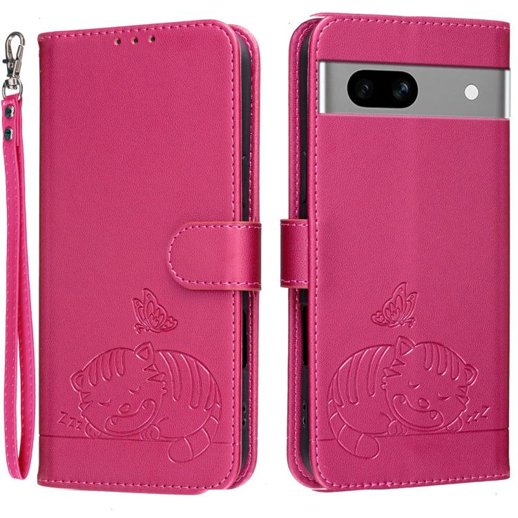 Cat Butterfly Embossed RFID Vegan Leather Phone Case with Strap, For Google Pixel 11 Pro XL, For Google Pixel 11 Pro, For Google Pixel 10a, For Google Pixel 10 Pro XL / 9 Pro XL, For Google Pixel 10 / 10 Pro / 9 Pro, For Google Pixel 9a                ...
