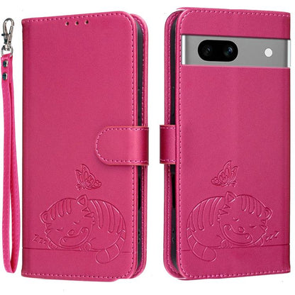 Cat Butterfly Embossed RFID Vegan Leather Phone Case with Strap, For Google Pixel 11 Pro XL, For Google Pixel 11 Pro, For Google Pixel 10a, For Google Pixel 10 Pro XL / 9 Pro XL, For Google Pixel 10 / 10 Pro / 9 Pro, For Google Pixel 9a                ...