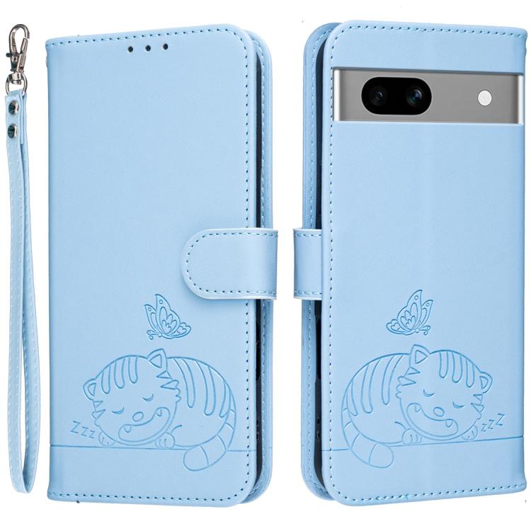 Cat Butterfly Embossed RFID Vegan Leather Phone Case with Strap, For Google Pixel 11 Pro XL, For Google Pixel 11 Pro, For Google Pixel 10a, For Google Pixel 10 Pro XL / 9 Pro XL, For Google Pixel 10 / 10 Pro / 9 Pro, For Google Pixel 9a                ...