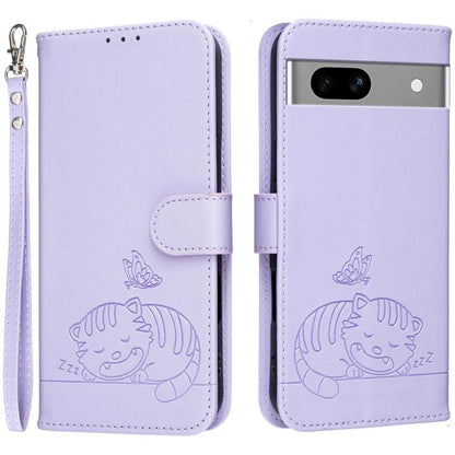 Cat Butterfly Embossed RFID Vegan Leather Phone Case with Strap, For Google Pixel 11 Pro XL, For Google Pixel 11 Pro, For Google Pixel 10a, For Google Pixel 10 Pro XL / 9 Pro XL, For Google Pixel 10 / 10 Pro / 9 Pro, For Google Pixel 9a                ...
