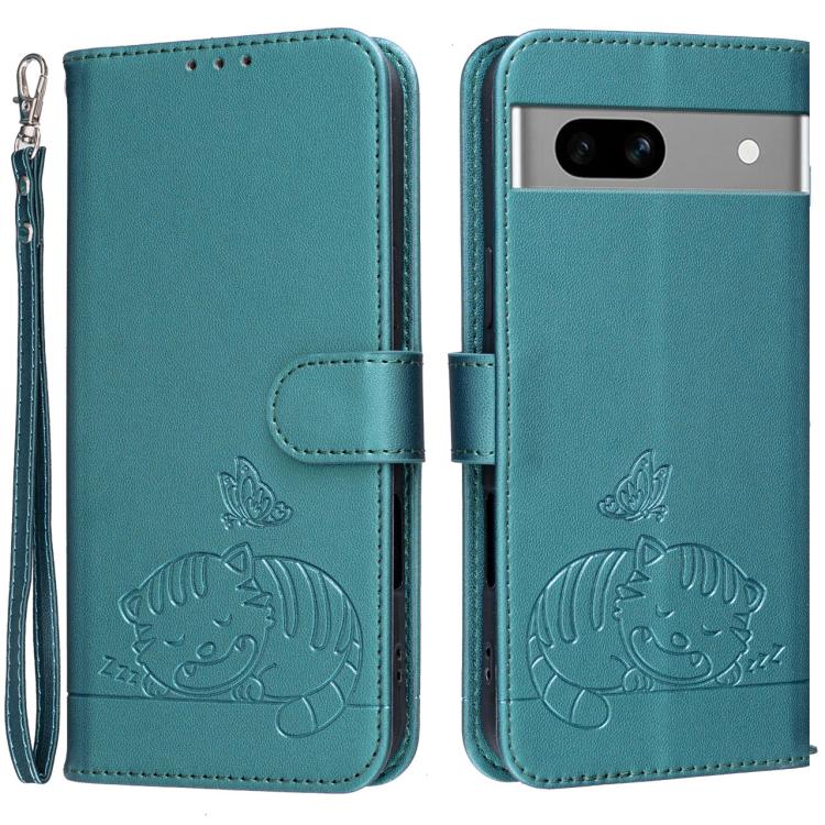 Cat Butterfly Embossed RFID Vegan Leather Phone Case with Strap, For Google Pixel 11 Pro XL, For Google Pixel 11 Pro, For Google Pixel 10a, For Google Pixel 10 Pro XL / 9 Pro XL, For Google Pixel 10 / 10 Pro / 9 Pro, For Google Pixel 9a                ...