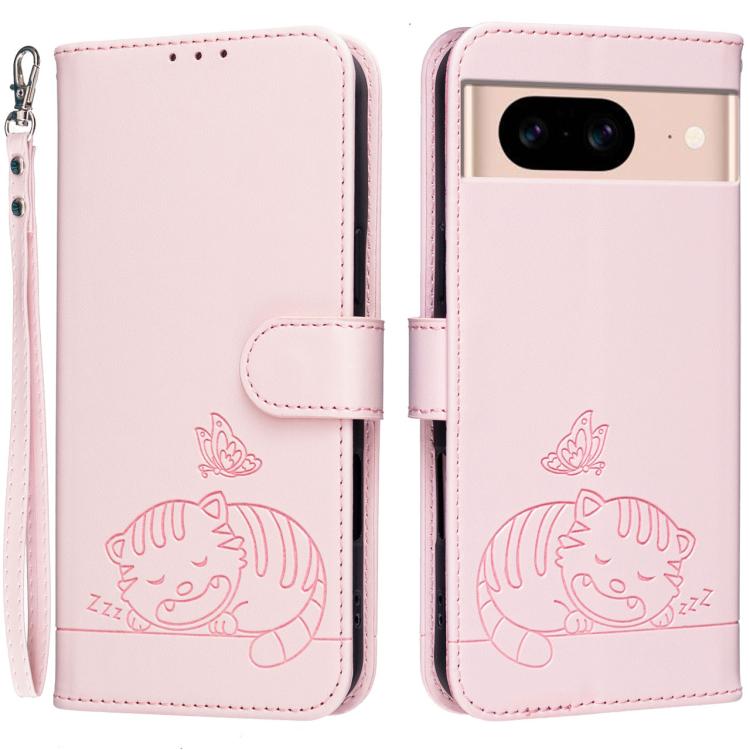 Cat Butterfly Embossed RFID Vegan Leather Phone Case with Strap, For Google Pixel 11 Pro XL, For Google Pixel 11 Pro, For Google Pixel 10a, For Google Pixel 10 Pro XL / 9 Pro XL, For Google Pixel 10 / 10 Pro / 9 Pro, For Google Pixel 9a                ...