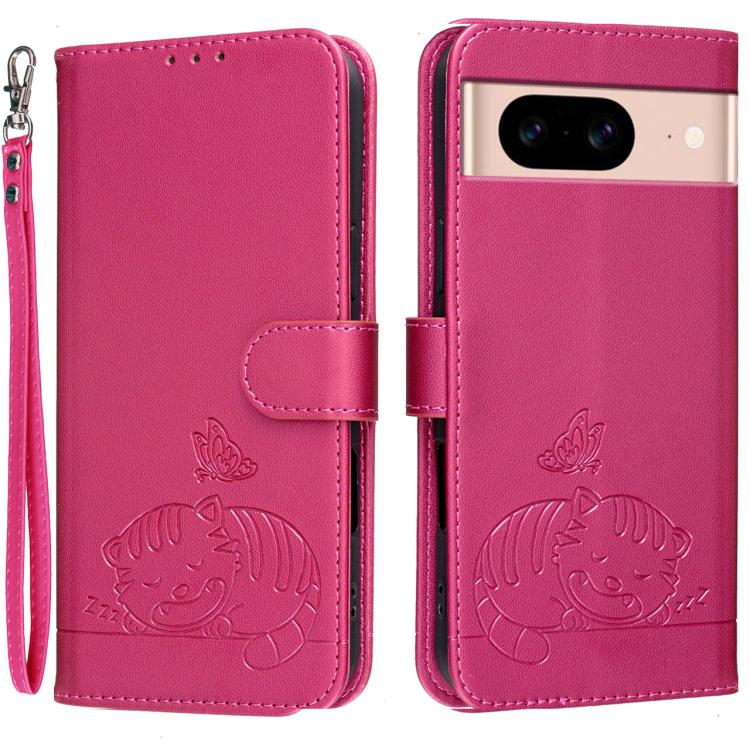 Cat Butterfly Embossed RFID Vegan Leather Phone Case with Strap, For Google Pixel 11 Pro XL, For Google Pixel 11 Pro, For Google Pixel 10a, For Google Pixel 10 Pro XL / 9 Pro XL, For Google Pixel 10 / 10 Pro / 9 Pro, For Google Pixel 9a                ...