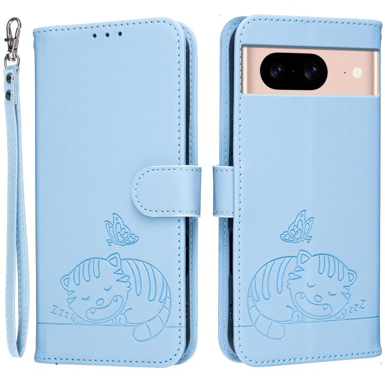 Cat Butterfly Embossed RFID Vegan Leather Phone Case with Strap, For Google Pixel 11 Pro XL, For Google Pixel 11 Pro, For Google Pixel 10a, For Google Pixel 10 Pro XL / 9 Pro XL, For Google Pixel 10 / 10 Pro / 9 Pro, For Google Pixel 9a                ...