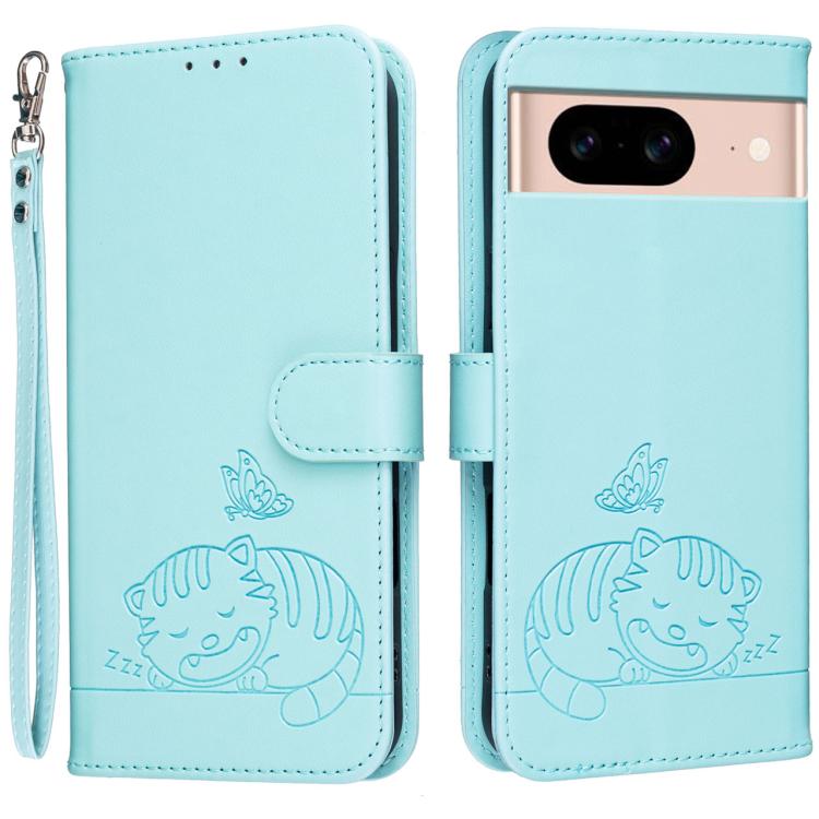 Cat Butterfly Embossed RFID Vegan Leather Phone Case with Strap, For Google Pixel 11 Pro XL, For Google Pixel 11 Pro, For Google Pixel 10a, For Google Pixel 10 Pro XL / 9 Pro XL, For Google Pixel 10 / 10 Pro / 9 Pro, For Google Pixel 9a                ...