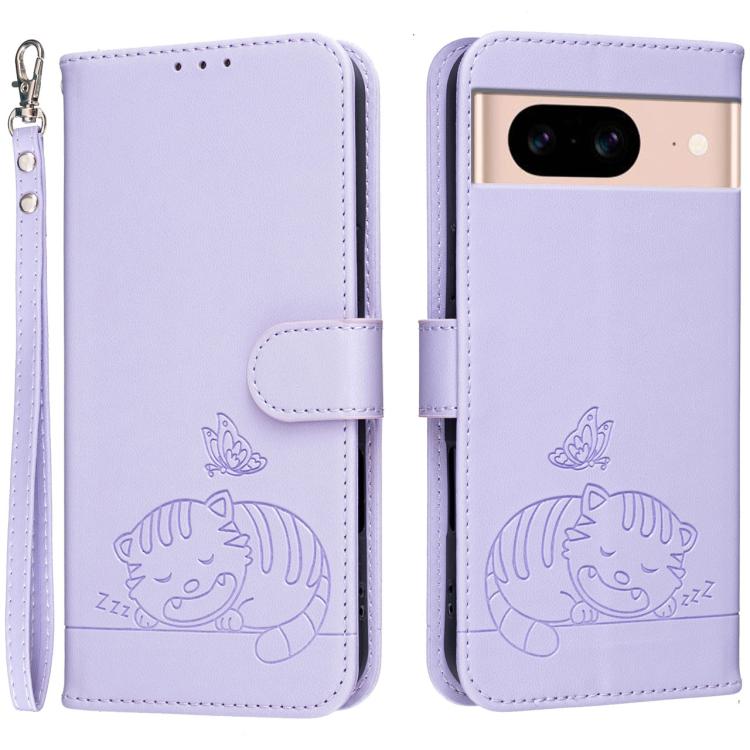 Cat Butterfly Embossed RFID Vegan Leather Phone Case with Strap, For Google Pixel 11 Pro XL, For Google Pixel 11 Pro, For Google Pixel 10a, For Google Pixel 10 Pro XL / 9 Pro XL, For Google Pixel 10 / 10 Pro / 9 Pro, For Google Pixel 9a                ...