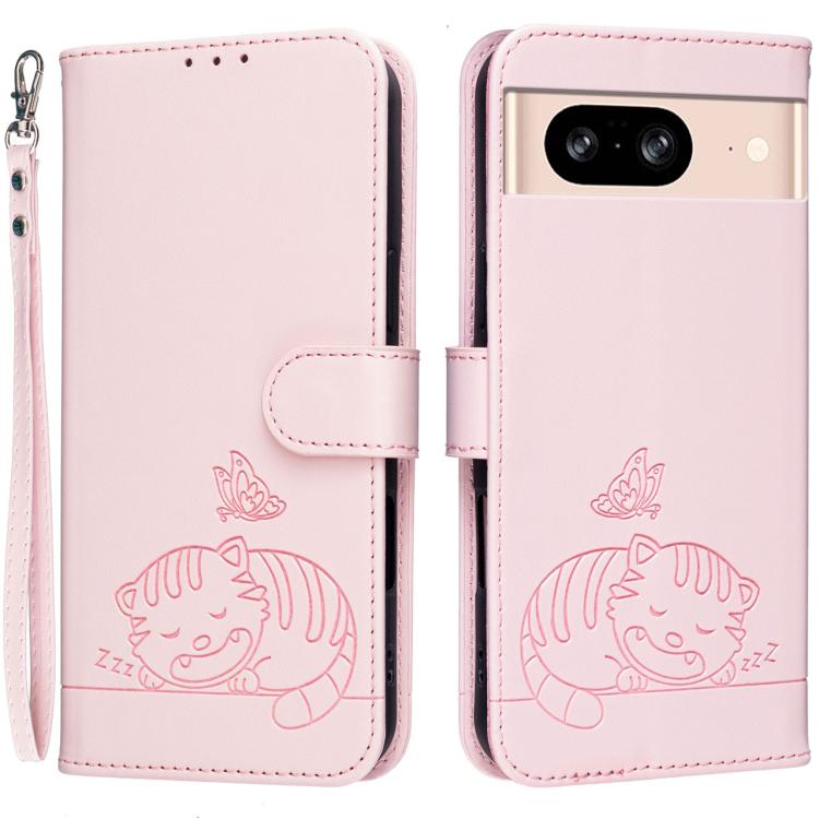 Cat Butterfly Embossed RFID Vegan Leather Phone Case with Strap, For Google Pixel 11 Pro XL, For Google Pixel 11 Pro, For Google Pixel 10a, For Google Pixel 10 Pro XL / 9 Pro XL, For Google Pixel 10 / 10 Pro / 9 Pro, For Google Pixel 9a                ...