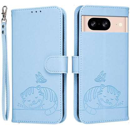 Cat Butterfly Embossed RFID Vegan Leather Phone Case with Strap, For Google Pixel 11 Pro XL, For Google Pixel 11 Pro, For Google Pixel 10a, For Google Pixel 10 Pro XL / 9 Pro XL, For Google Pixel 10 / 10 Pro / 9 Pro, For Google Pixel 9a                ...