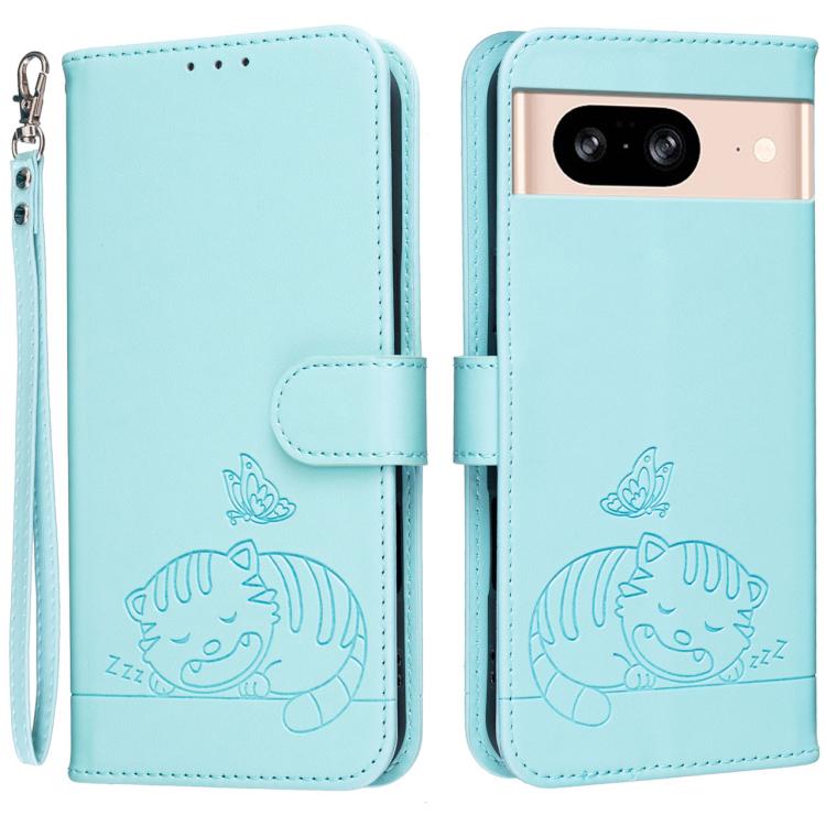 Cat Butterfly Embossed RFID Vegan Leather Phone Case with Strap, For Google Pixel 11 Pro XL, For Google Pixel 11 Pro, For Google Pixel 10a, For Google Pixel 10 Pro XL / 9 Pro XL, For Google Pixel 10 / 10 Pro / 9 Pro, For Google Pixel 9a                ...