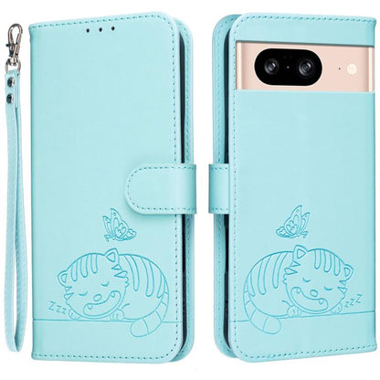 Cat Butterfly Embossed RFID Vegan Leather Phone Case with Strap, For Google Pixel 11 Pro XL, For Google Pixel 11 Pro, For Google Pixel 10a, For Google Pixel 10 Pro XL / 9 Pro XL, For Google Pixel 10 / 10 Pro / 9 Pro, For Google Pixel 9a                ...