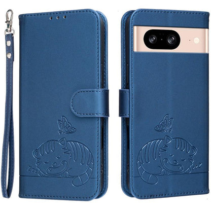 Cat Butterfly Embossed RFID Vegan Leather Phone Case with Strap, For Google Pixel 11 Pro XL, For Google Pixel 11 Pro, For Google Pixel 10a, For Google Pixel 10 Pro XL / 9 Pro XL, For Google Pixel 10 / 10 Pro / 9 Pro, For Google Pixel 9a                ...
