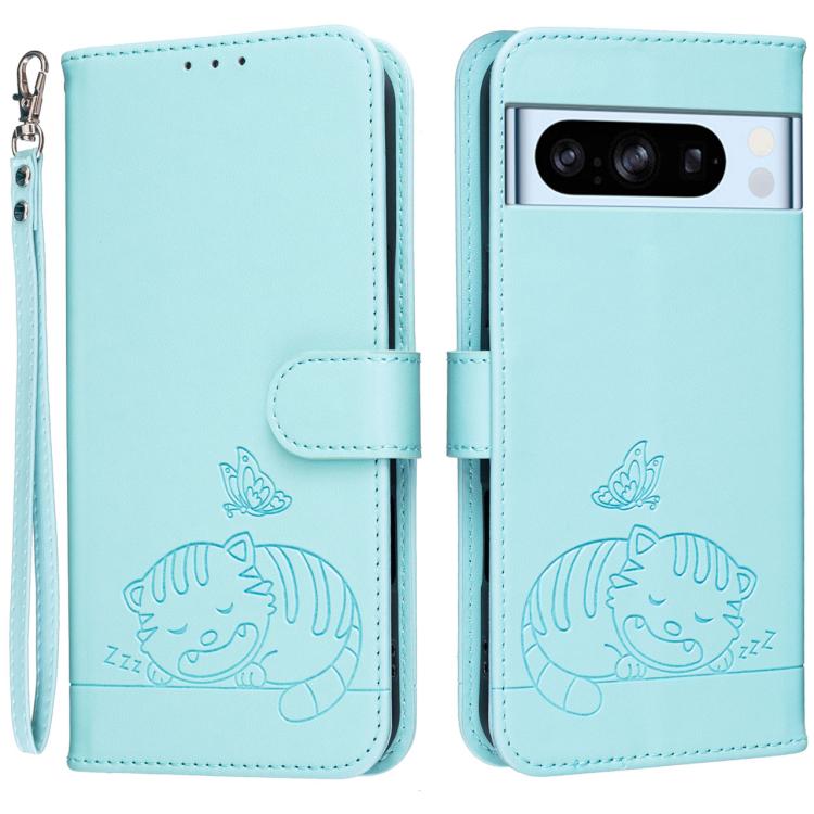 Cat Butterfly Embossed RFID Vegan Leather Phone Case with Strap, For Google Pixel 11 Pro XL, For Google Pixel 11 Pro, For Google Pixel 10a, For Google Pixel 10 Pro XL / 9 Pro XL, For Google Pixel 10 / 10 Pro / 9 Pro, For Google Pixel 9a                ...