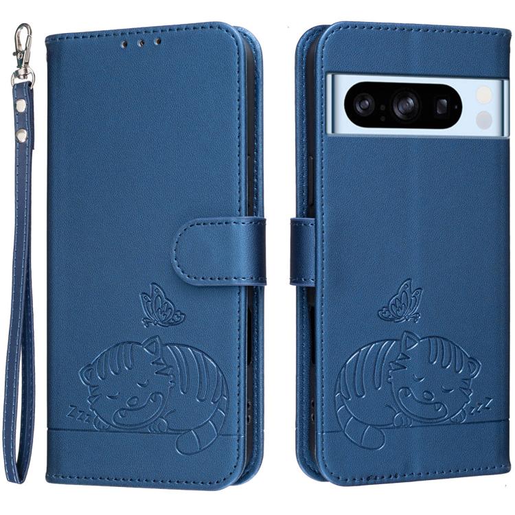 Cat Butterfly Embossed RFID Vegan Leather Phone Case with Strap, For Google Pixel 11 Pro XL, For Google Pixel 11 Pro, For Google Pixel 10a, For Google Pixel 10 Pro XL / 9 Pro XL, For Google Pixel 10 / 10 Pro / 9 Pro, For Google Pixel 9a                ...