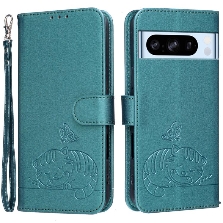 Cat Butterfly Embossed RFID Vegan Leather Phone Case with Strap, For Google Pixel 11 Pro XL, For Google Pixel 11 Pro, For Google Pixel 10a, For Google Pixel 10 Pro XL / 9 Pro XL, For Google Pixel 10 / 10 Pro / 9 Pro, For Google Pixel 9a                ...