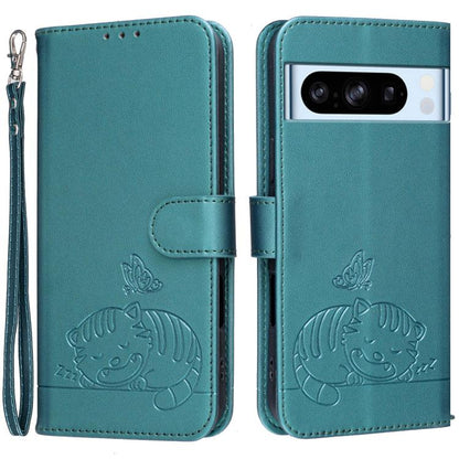 Cat Butterfly Embossed RFID Vegan Leather Phone Case with Strap, For Google Pixel 11 Pro XL, For Google Pixel 11 Pro, For Google Pixel 10a, For Google Pixel 10 Pro XL / 9 Pro XL, For Google Pixel 10 / 10 Pro / 9 Pro, For Google Pixel 9a                ...