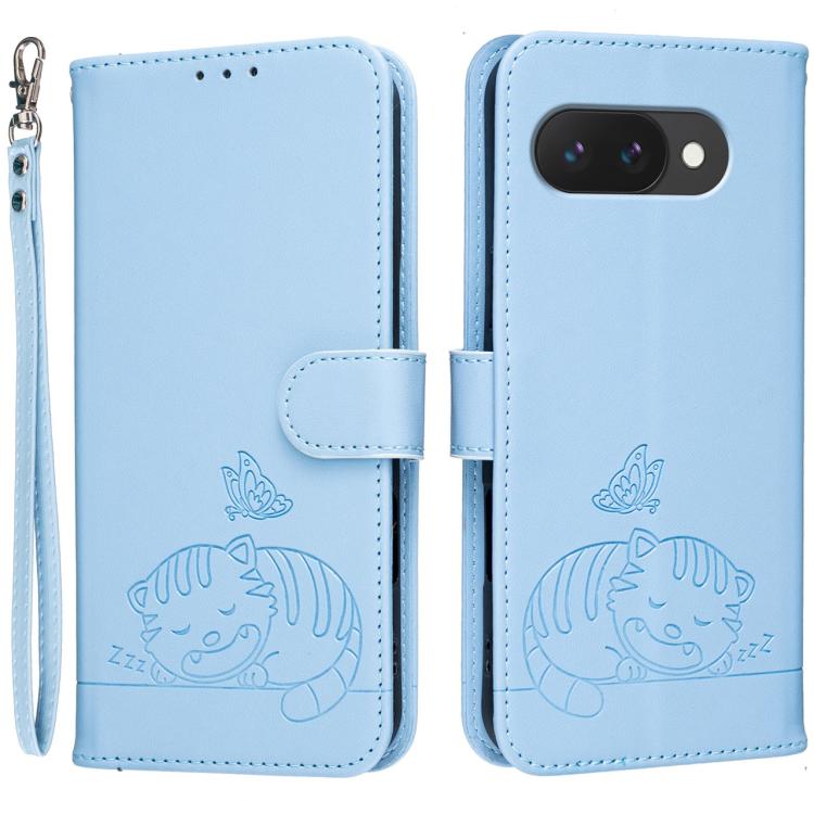 Cat Butterfly Embossed RFID Vegan Leather Phone Case with Strap, For Google Pixel 11 Pro XL, For Google Pixel 11 Pro, For Google Pixel 10a, For Google Pixel 10 Pro XL / 9 Pro XL, For Google Pixel 10 / 10 Pro / 9 Pro, For Google Pixel 9a                ...