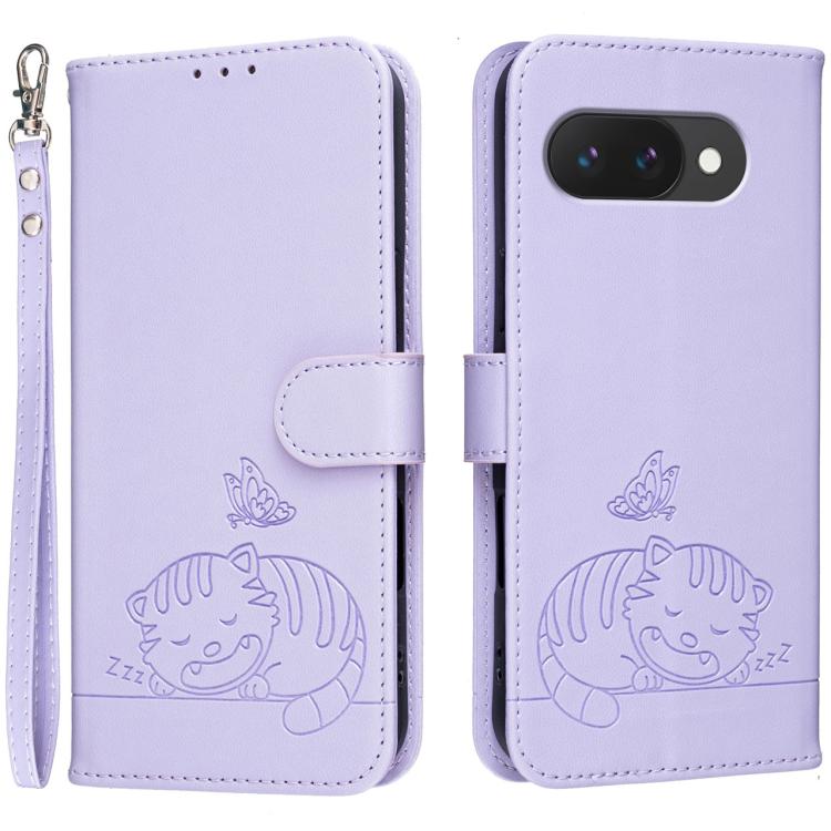 Cat Butterfly Embossed RFID Vegan Leather Phone Case with Strap, For Google Pixel 11 Pro XL, For Google Pixel 11 Pro, For Google Pixel 10a, For Google Pixel 10 Pro XL / 9 Pro XL, For Google Pixel 10 / 10 Pro / 9 Pro, For Google Pixel 9a                ...