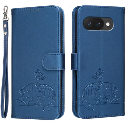 Cat Butterfly Embossed RFID Vegan Leather Phone Case with Strap, For Google Pixel 11 Pro XL, For Google Pixel 11 Pro, For Google Pixel 10a, For Google Pixel 10 Pro XL / 9 Pro XL, For Google Pixel 10 / 10 Pro / 9 Pro, For Google Pixel 9a                ...