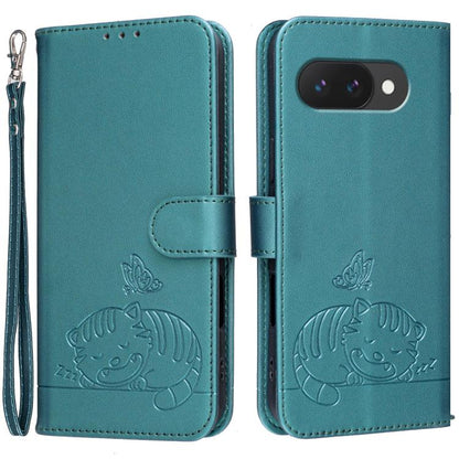 Cat Butterfly Embossed RFID Vegan Leather Phone Case with Strap, For Google Pixel 11 Pro XL, For Google Pixel 11 Pro, For Google Pixel 10a, For Google Pixel 10 Pro XL / 9 Pro XL, For Google Pixel 10 / 10 Pro / 9 Pro, For Google Pixel 9a                ...