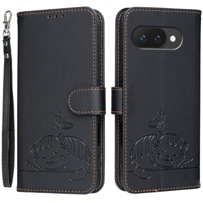 Cat Butterfly Embossed RFID Vegan Leather Phone Case with Strap, For Google Pixel 11 Pro XL, For Google Pixel 11 Pro, For Google Pixel 10a, For Google Pixel 10 Pro XL / 9 Pro XL, For Google Pixel 10 / 10 Pro / 9 Pro, For Google Pixel 9a                ...