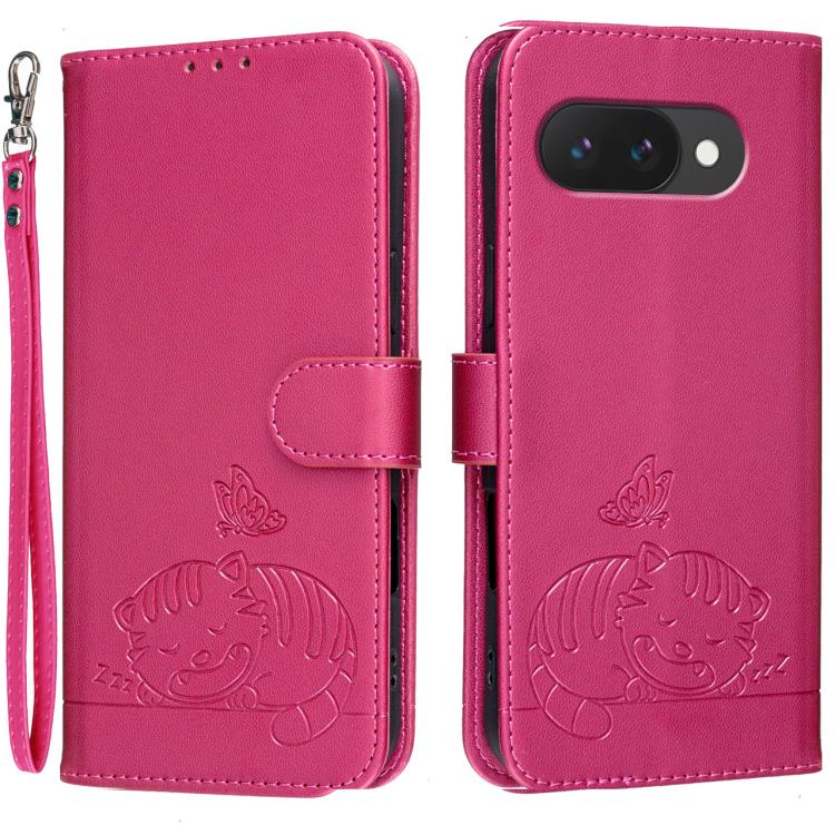 Cat Butterfly Embossed RFID Vegan Leather Phone Case with Strap, For Google Pixel 11 Pro XL, For Google Pixel 11 Pro, For Google Pixel 10a, For Google Pixel 10 Pro XL / 9 Pro XL, For Google Pixel 10 / 10 Pro / 9 Pro, For Google Pixel 9a                ...