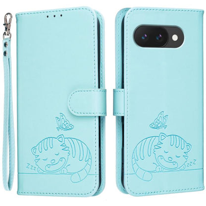 Cat Butterfly Embossed RFID Vegan Leather Phone Case with Strap, For Google Pixel 11 Pro XL, For Google Pixel 11 Pro, For Google Pixel 10a, For Google Pixel 10 Pro XL / 9 Pro XL, For Google Pixel 10 / 10 Pro / 9 Pro, For Google Pixel 9a                ...