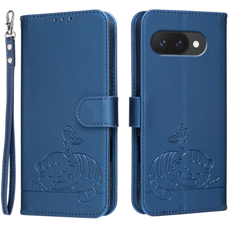 Cat Butterfly Embossed RFID Vegan Leather Phone Case with Strap, For Google Pixel 11 Pro XL, For Google Pixel 11 Pro, For Google Pixel 10a, For Google Pixel 10 Pro XL / 9 Pro XL, For Google Pixel 10 / 10 Pro / 9 Pro, For Google Pixel 9a                ...