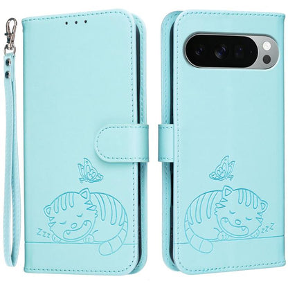 Cat Butterfly Embossed RFID Vegan Leather Phone Case with Strap, For Google Pixel 11 Pro XL, For Google Pixel 11 Pro, For Google Pixel 10a, For Google Pixel 10 Pro XL / 9 Pro XL, For Google Pixel 10 / 10 Pro / 9 Pro, For Google Pixel 9a                ...