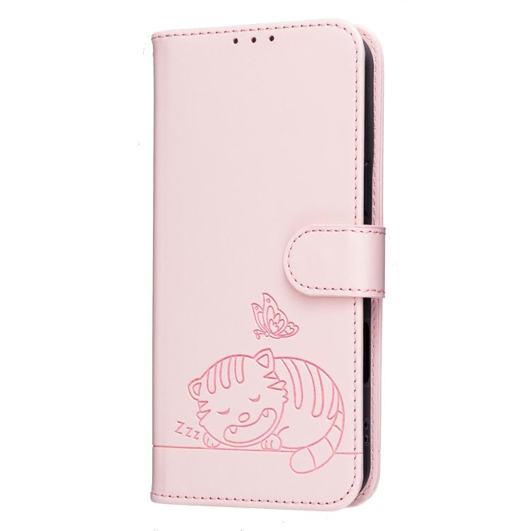 Cat Butterfly Embossed RFID Vegan Leather Phone Case with Strap, For Tecno Camon 20, For Tecno Spark 10 5G, For Tecno Spark 10C, For Tecno Spark Go 2023, For Tecno Spark 10 Pro