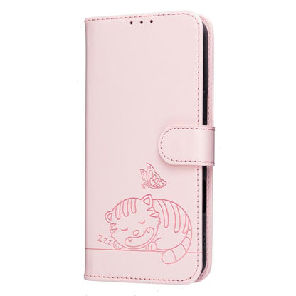Cat Butterfly Embossed RFID Vegan Leather Phone Case with Strap, For Tecno Camon 20, For Tecno Spark 10 5G, For Tecno Spark 10C, For Tecno Spark Go 2023, For Tecno Spark 10 Pro