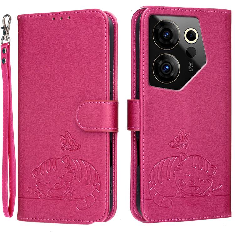 Cat Butterfly Embossed RFID Vegan Leather Phone Case with Strap, For Tecno Pova 7 4G, For Tecno Spark Go 2025 / Infinix Hot 60i, For Tecno Spark 10 Pro Magic, For Tecno Camon 30 Premier 5G, For Tecno Spark 20 Pro+, For Tecno Spark 20 Pro / Infinix Hot ...