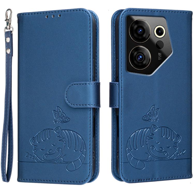 Cat Butterfly Embossed RFID Vegan Leather Phone Case with Strap, For Tecno Pova 7 4G, For Tecno Spark Go 2025 / Infinix Hot 60i, For Tecno Spark 10 Pro Magic, For Tecno Camon 30 Premier 5G, For Tecno Spark 20 Pro+, For Tecno Spark 20 Pro / Infinix Hot ...
