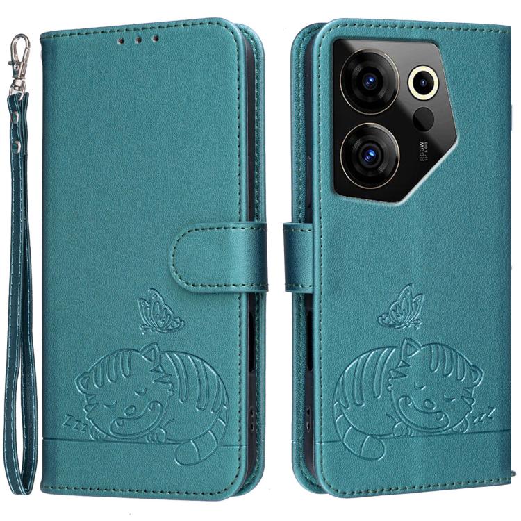 Cat Butterfly Embossed RFID Vegan Leather Phone Case with Strap, For Tecno Pova 7 4G, For Tecno Spark Go 2025 / Infinix Hot 60i, For Tecno Spark 10 Pro Magic, For Tecno Camon 30 Premier 5G, For Tecno Spark 20 Pro+, For Tecno Spark 20 Pro / Infinix Hot ...