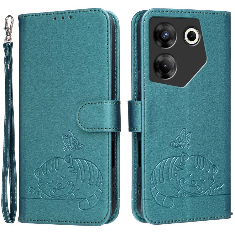 Cat Butterfly Embossed RFID Vegan Leather Phone Case with Strap, For Tecno Pova 7 4G, For Tecno Spark Go 2025 / Infinix Hot 60i, For Tecno Spark 10 Pro Magic, For Tecno Camon 30 Premier 5G, For Tecno Spark 20 Pro+, For Tecno Spark 20 Pro / Infinix Hot ...