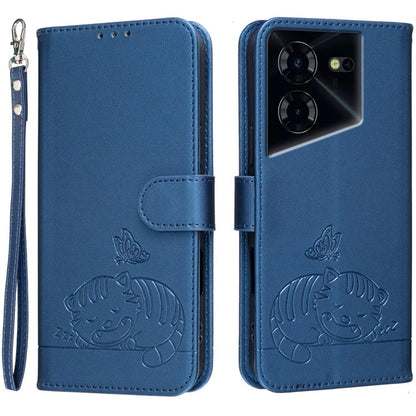 Cat Butterfly Embossed RFID Vegan Leather Phone Case with Strap, For Tecno Pova 7 4G, For Tecno Spark Go 2025 / Infinix Hot 60i, For Tecno Spark 10 Pro Magic, For Tecno Camon 30 Premier 5G, For Tecno Spark 20 Pro+, For Tecno Spark 20 Pro / Infinix Hot ...