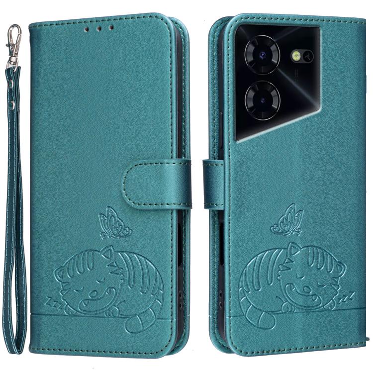 Cat Butterfly Embossed RFID Vegan Leather Phone Case with Strap, For Tecno Pova 7 4G, For Tecno Spark Go 2025 / Infinix Hot 60i, For Tecno Spark 10 Pro Magic, For Tecno Camon 30 Premier 5G, For Tecno Spark 20 Pro+, For Tecno Spark 20 Pro / Infinix Hot ...