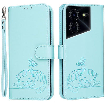Cat Butterfly Embossed RFID Vegan Leather Phone Case with Strap, For Tecno Pova 7 4G, For Tecno Spark Go 2025 / Infinix Hot 60i, For Tecno Spark 10 Pro Magic, For Tecno Camon 30 Premier 5G, For Tecno Spark 20 Pro+, For Tecno Spark 20 Pro / Infinix Hot ...