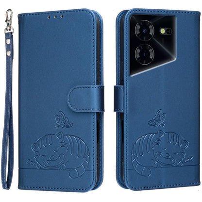 Cat Butterfly Embossed RFID Vegan Leather Phone Case with Strap, For Tecno Pova 7 4G, For Tecno Spark Go 2025 / Infinix Hot 60i, For Tecno Spark 10 Pro Magic, For Tecno Camon 30 Premier 5G, For Tecno Spark 20 Pro+, For Tecno Spark 20 Pro / Infinix Hot ...