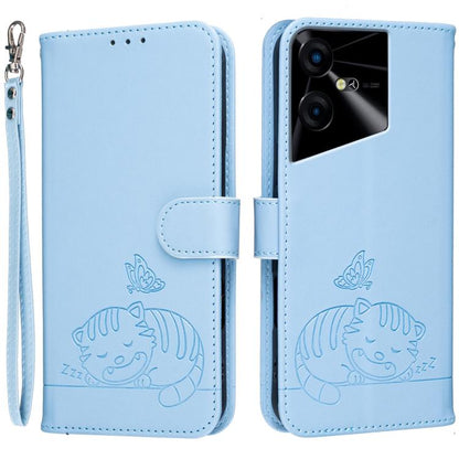 Cat Butterfly Embossed RFID Vegan Leather Phone Case with Strap, For Tecno Pova 7 4G, For Tecno Spark Go 2025 / Infinix Hot 60i, For Tecno Spark 10 Pro Magic, For Tecno Camon 30 Premier 5G, For Tecno Spark 20 Pro+, For Tecno Spark 20 Pro / Infinix Hot ...